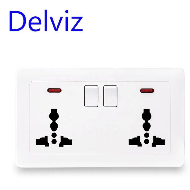Delviz 13A Power Supply Outlet, AC 110~250V Electrical Plug Jack Switch Button Control, International Universal Wall Dual Socket