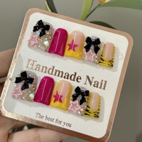 Betifnail Nouveauté Tendance : Ongles Press-on en Acrylique Faits Main, Design Français 3D, 10 Pièces, Motifs Bec de Canard, Langue de Serpent et Œil de Diable