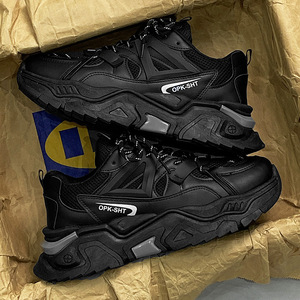 Scarpe Sportive Casual Estive da Uomo di Tendenza, Scarpe da Corsa in Mesh per Ragazzi, Scarpe da Papà Nere di Marca, Colore Unico con Rialzo - Product Image 1