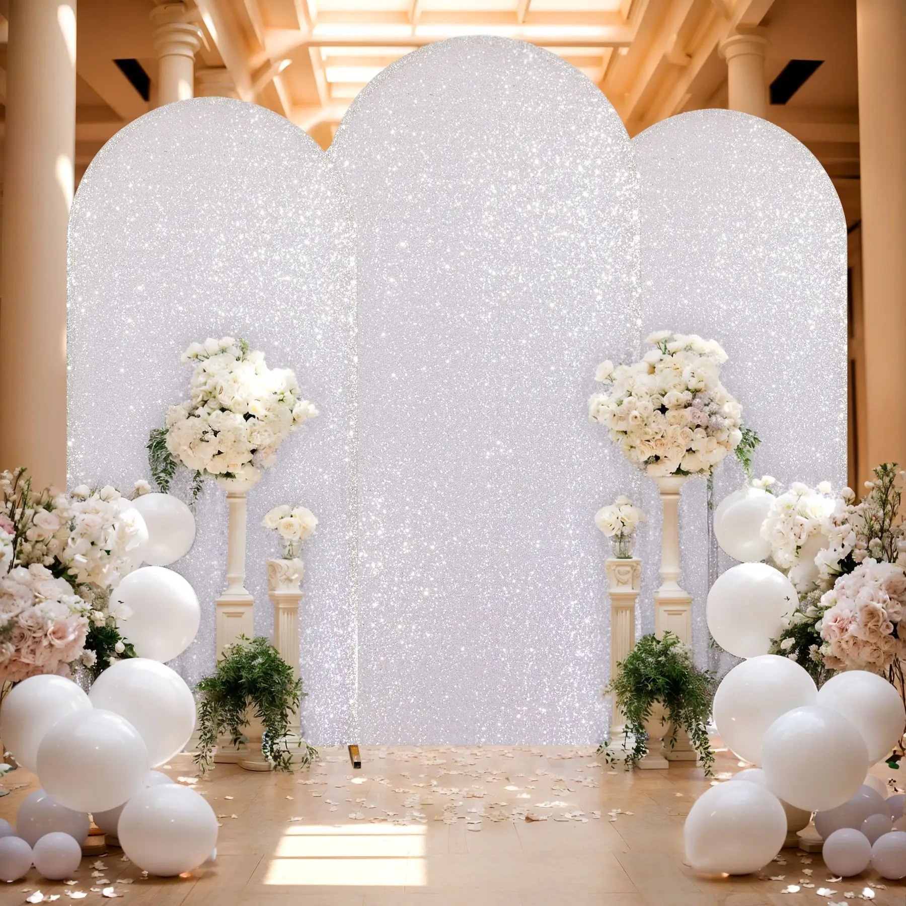 Capa de fundo em arco para decoração de festas de casamento em tecido 6 6.6 7.2FT brilhante