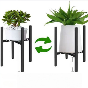 Support de Plantes Métallique Réglable en Largeur et <span class=keywords><strong>Hauteur</strong></span>, Support de Plantes Moderne Noir avec Capacité de Charge de 120 LBS, Supports de Plantes Imperméables Antidérapants - Product Image 1