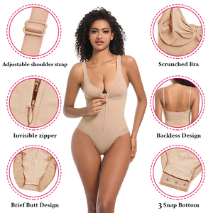 Seamless Zip-Up <strong>Body</strong> Shaper Thong Snatched Waist <strong>Body</strong> <strong>Suit</strong> Tummy Control V Neck Shapewear Bodysuits <strong>for</strong> <strong>Women</strong> - Product Image 5