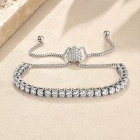 Bracelet ajustable étanche et anti-ternissement avec chaîne coulissante et zircons cubiques champagne et transparents