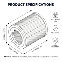 Filter Pengganti HP102 untuk Pembersih Udara HP100/HP102/PET/HC450/HC452 H13 True HEPA Premium Karbon Aktif 99,97%