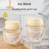 Ensemble de tasses à boire doubles en verre universel, créatif, de haute valeur, résistant aux hautes températures, avec bracelet en perles