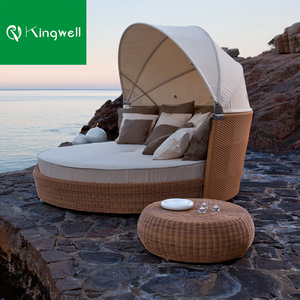 <span class=keywords><strong>Lit</strong></span> <span class=keywords><strong>de</strong></span> repos rond en rotin et aluminium avec auvent pour patio et plage - Product Image 2