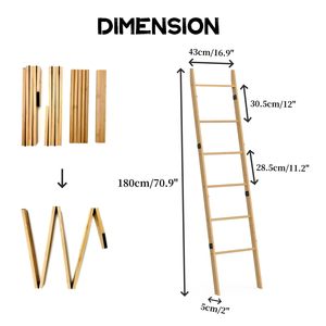 BAMBOOHOMIE Usine 6 Niveaux Bambou Bois <span class=keywords><strong>Serviette</strong></span> Couverture Porte-<span class=keywords><strong>Échelle</strong></span> pour Salle De Bains Salon Mur Penché Bambou Porte-Serviettes - Product Image 3