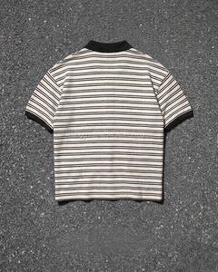 T-shirt rayé noir et blanc effet vintage boxy, coupe polo, tee-shirt oversize pour homme, coton vieilli pour homme - Product Image 2