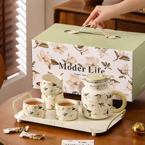 Wholesale Flower Porcelain Tea Set Afternoon Teapot and <b>Cup</b> Set Ceramic Tea <b>Kettle</b> with Filter - Product Image 6