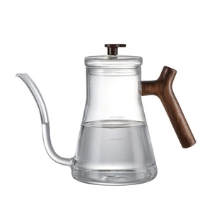 กาต้มน้ำและเครื่องชงกาแฟแบบกรองทำจากแก้วโบโรซิลิเกตคุณภาพสูง พร้อมถาดไม้กันความร้อนมีหูจับ - Product Image 5