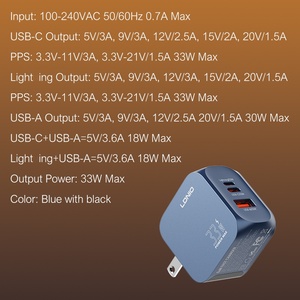 Cargador Móvil Portátil LDNIO Q5 33W GaN con Cable Tipo <span class=keywords><strong>C</strong></span> USB-<span class=keywords><strong>C</strong></span> y 3 Puertos USB para Celular - Product Image 5