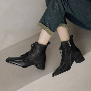 Bottes longues rétro élégantes pour femmes, fabriquées à la main en cuir véritable, antidérapantes, imperméables, durables, couleur unie, bout pointu, décontractées - Product Image 4