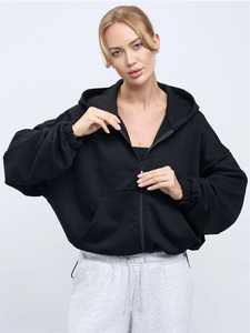 Manteau décontracté européen et américain pour femme, couleur unie, à capuche, en polaire, manches longues, veste courte zippée, cardigan, pull tricoté pour le <span class=keywords><strong>printemps</strong></span> - Product Image 1
