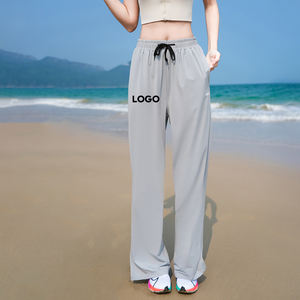 Wide Leg Workout Trousers With Moisture Wicking Comfort And <b>Cuffed</b> Ankles Hem Great For Travel Use Days - Product Image 2