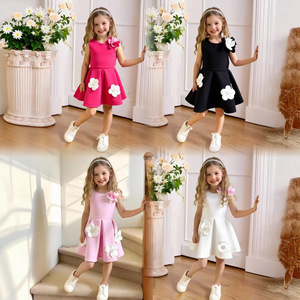 Abiti Estivi Casual per <span class=keywords><strong>Bambini</strong></span> 2026, Vestito Senza Maniche con Applicazioni Floreali, Bellissimo Abito da Bambina per Compleanno - Product Image 2