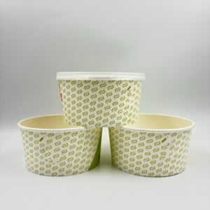 ชามซุปทรงกลม ขนมหวาน ไอศกรีม กล่องบรรจุภัณฑ์แบบใช้แล้วทิ้งสำหรับซื้อกลับบ้าน ชามกระดาษสำหรับซุปข้าวต้มแบบหนา - Product Image 2