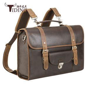 Tiding Genuine Leather <b>Briefcase</b> Men's Horizontal Shoulder Bag Business Travel Dark Brown - Product Image 1