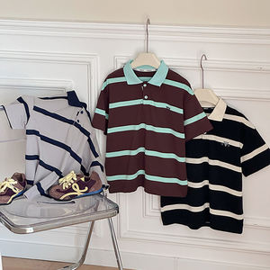 เสื้อโปโลเด็กผู้ชาย แขนสั้น ลายทาง ปักตัวอักษร คอปก ผ้าฝ้ายแท้ รุ่นซัมเมอร์ 2026 แฟชั่นสีสันตัดกัน - Product Image 3