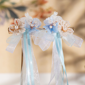 Hanfu de estilo antiguo para niños, accesorio para el cabello con lazos súper encantadores, adorno con lazo azul para niñas pequeñas, pinza para el cabello para niñas - Product Image 2