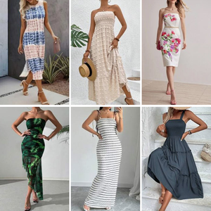 Robes d'été décontractées pour femmes, col en V, imprimées, à manches courtes, design tendance, vente en gros 2024, expédition aléatoire - Product Image 3