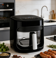 Vente en gros 360 °   Friteuse à air View Glass, non toxique, sans PFAS, cuisson à plat, visualisation, commande tactile intelligente, portable, certifiée CE ETL GS