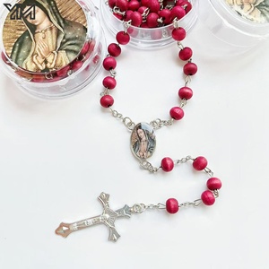 Collar de cuentas de oración de madera clásico con <span class=keywords><strong>cruz</strong></span> de María, regalo religioso de bautismo, rosario para hombres y mujeres con caja. - Product Image 4