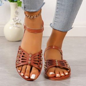 Butterfly Rivet Light Weight Summer Platform Open Toe <b>Sandals</b> for Women Slip-on Elastic Band PU open toe <b>sandals</b> - Product Image 3