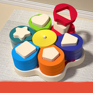 Dropshipping Shopify Fulfillment Geometric Matching Building <b>Blocks</b> Wooden Flower <b>Shape</b> Stacking Toy - Product Image 5