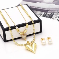 CuteWinter pull dessin animé coeur amour pendentif collier perle boucle d'oreille ensemble de bijoux accessoires ensemble de bijoux en gros