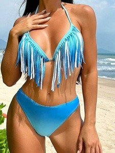 Bikini Triangle Bleu Tendance 2026 Nouveau Modèle avec Cordon de Serrage pour Femme – Maillot de Bain Deux Pièces Sexy pour Piscine et Plage - Product Image 1