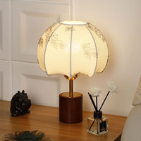 Lampe de chevet rétro chinoise JACKSUN JACKSUN, base en bois massif, abat-jour en tissu, décoration vintage, lampe de table pour chambre à coucher