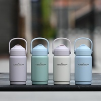 Botol Air Vakum Terisolasi Stainless Steel 304 Warna Macaron, Termos Portabel dengan Pegangan, Anti Bocor, Mug Kopi untuk Perjalanan