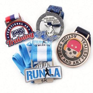 Medalla Deportiva Personalizada de Metal para Carreras 5K, Técnica de Plateado y Serigrafía, Fabricante a Medida para Medallas de Karate y Taekwondo con Cintas - Product Image 1