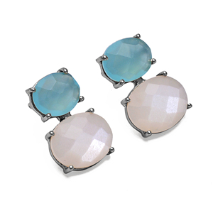 Boucles d'oreilles pendantes de haute qualité, véritable saphir et calcédoine, pierre précieuse, en argent Sterling 925 et plaqué or, bijoux faits à la main - Product Image 2