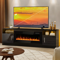 Meuble TV de cheminée de 70 pouces avec cheminée électrique de 36 pouces Console multimédia centrale de divertissement éclairée par LED Table de rangement pour téléviseurs