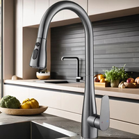 Nouvelle conception de robinet de cuisine en acier inoxydable avec douchette extractible, mitigeur monocommande eau chaude et froide pour évier