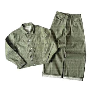 <span class=keywords><strong>Ensemble</strong></span> deux pièces pour <span class=keywords><strong>homme</strong></span> : <span class=keywords><strong>Veste</strong></span> de costume boutonnée et pantalon en denim brut japonais, ou <span class=keywords><strong>ensemble</strong></span> <span class=keywords><strong>veste</strong></span> en <span class=keywords><strong>jean</strong></span> selvedge imprimé - Product Image 1
