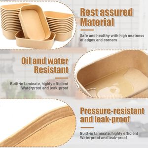 Fábrica Jiehui Vende al por Mayor Envases y Tazones de Papel Kraft Biodegradables Desechables, Impresiones Personalizadas, Cuadrados, 500 ml/17 oz - Product Image 3
