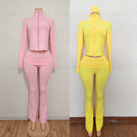 Ensemble de survêtement 2 pièces pour femme 2026 : veste à capuche zippée à manches longues et pantalon évasé taille haute, tenue de yoga en nylon et élasthanne, du S au 2XL