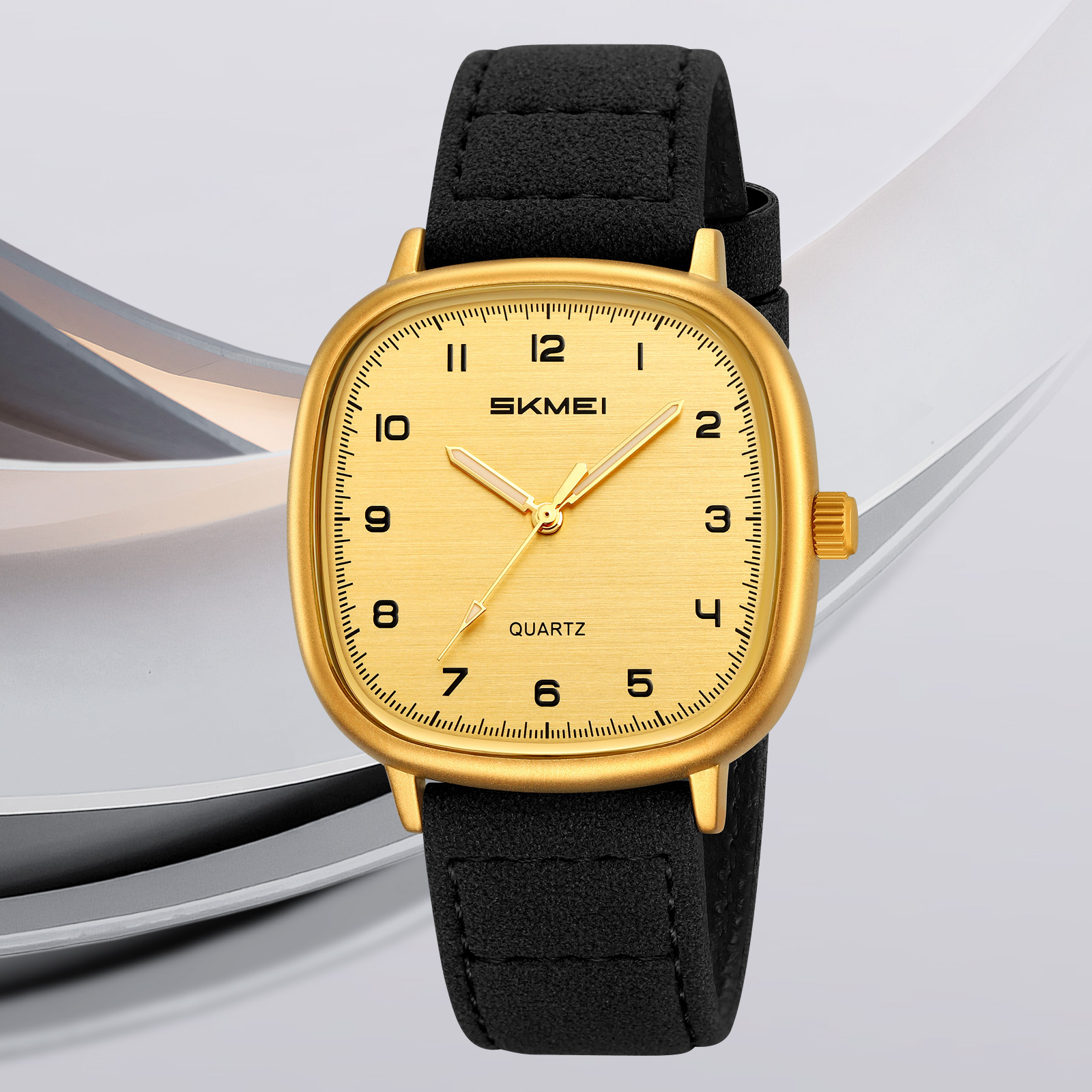 leather dress watch men SKMEI 2586 Vintage Rectangular Gold Genuine Strap Quartz Roman Numeral Minimalist Watch dressy romper