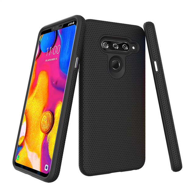 2 in 1 Soft Tpu + Hard Pc Plastic Shell Triangle Texture Mobile Phone Case for LG V40 ThinQ Rugged Back Cover