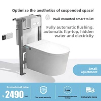 Ensemble WC mural intelligent de haute qualité avec réservoir d'eau dissimulé, télécommande, siège chauffant et couvercle à ouverture automatique