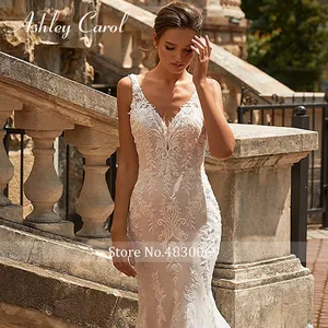 Ashley Carol sirena <span class=keywords><strong>vestidos</strong></span> de novia 2022 novia hermosa con cuentas apliques vestido de novia - Product Image 3