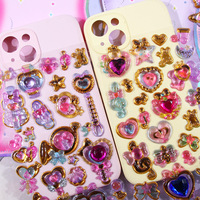 Autocollants en résine 3D mignons avec pierres précieuses et dorure, décoratifs Kawaii pour scrapbooking, journal, bricolage et fournitures de papeterie