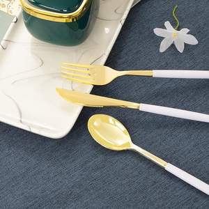 Nouveaux ustensiles en plastique d'or de conception avec les fourchettes blanches de poignée pour la fête de Noël - Product Image 2