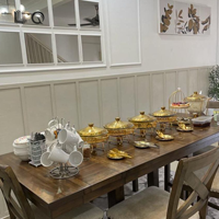 Neues Design Edelstahl-Servierplatten Rund Goldenes Buffet Chafing Warmer Hotel Restaurant Buffet-Set mit Ofenabdeckung