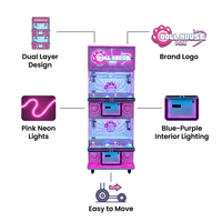 Machine à griffes à deux étages rose avec LED, jeu d'arcade à monnayeur pour attraper des prix, garantie 1 an, version espagnole, pour parcs d'attractions et centres commerciaux