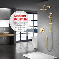 Ensemble de douche en laiton haute pression multi-modes avec douchettes, finition or brossé, robinet de douche pluie, barre coulissante et valve incluse