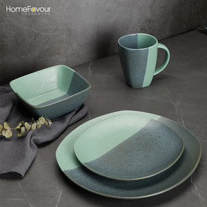 Bleu nordique vaisselle four en céramique émaillée salade plat rond assiette vaisselle ensemble - Product Image 4
