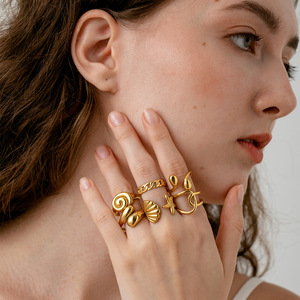 Anillo Abierto de Acero Inoxidable Chapado en Oro de 18K, Forma de Lágrima, Anillo de Moda para Mujer, Regalo para Boda o Fiesta - Product Image 1
